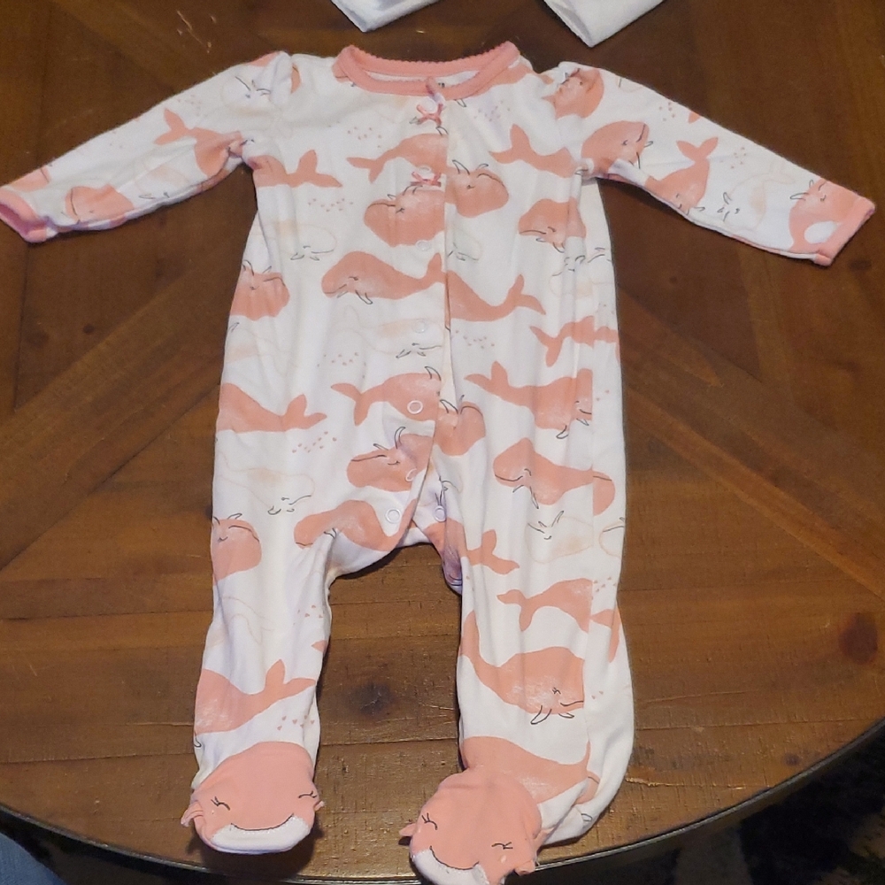 Child of Mine Coral Whale Footed Onesie